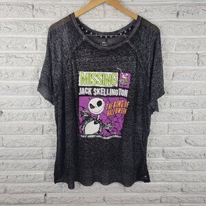 Christmas Disney Nightmare Women Tee 2X Plus Black Burnout Missing NOV106E